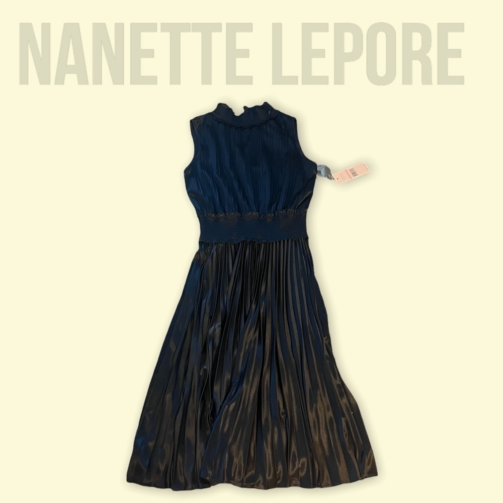 NWOT Nanette Lepore pleated NAVY midi dress​​​​​​​​​